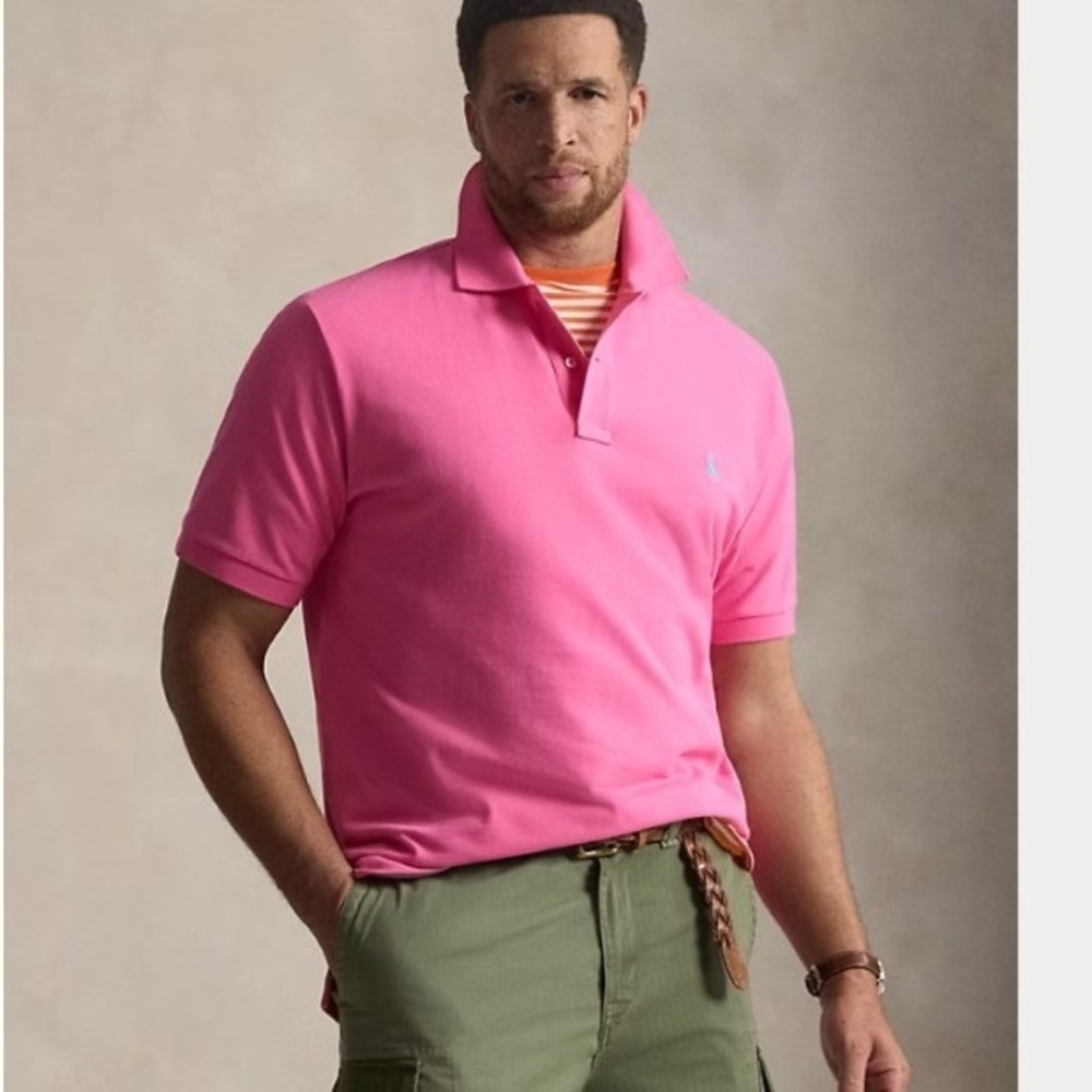 Polo Ralph Lauren Mens XL Pink Short Sleeve Classic Fit Polo Shirt Green‎ Pony